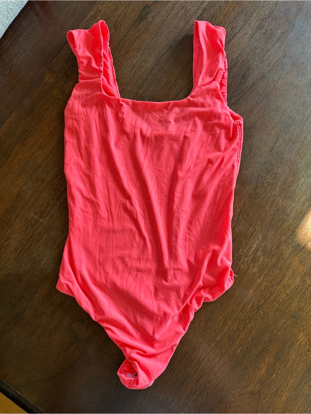Coral / fluorescent Pink Scoop Neck One-Piece body Suit by aerie